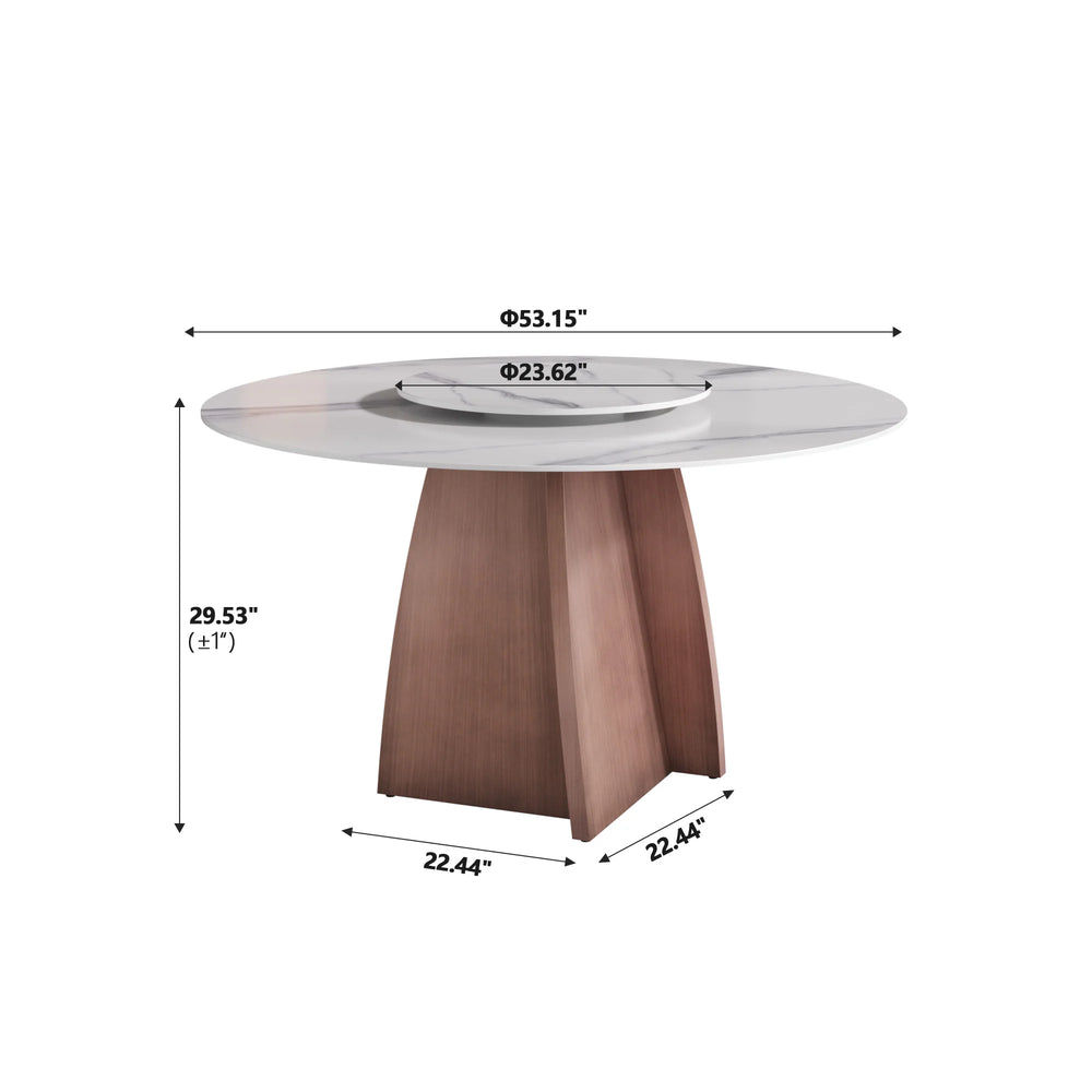 Marbella Sintered Stone Dining Table | 53" White Gloss Round With Lazy Susan Turntable