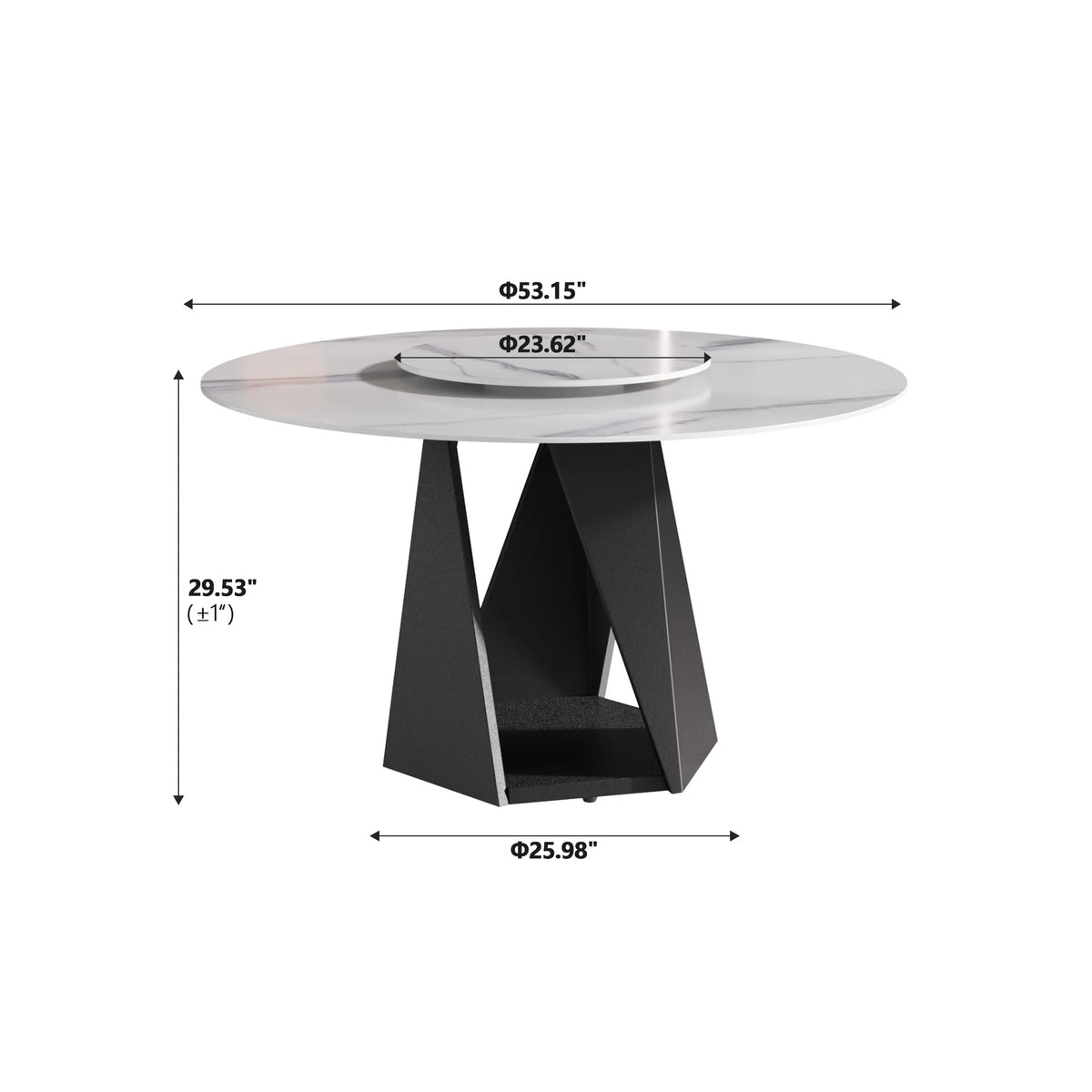 Marbella Sintered Stone Dining Table | 53" White Gloss Round With Lazy Susan Turntable