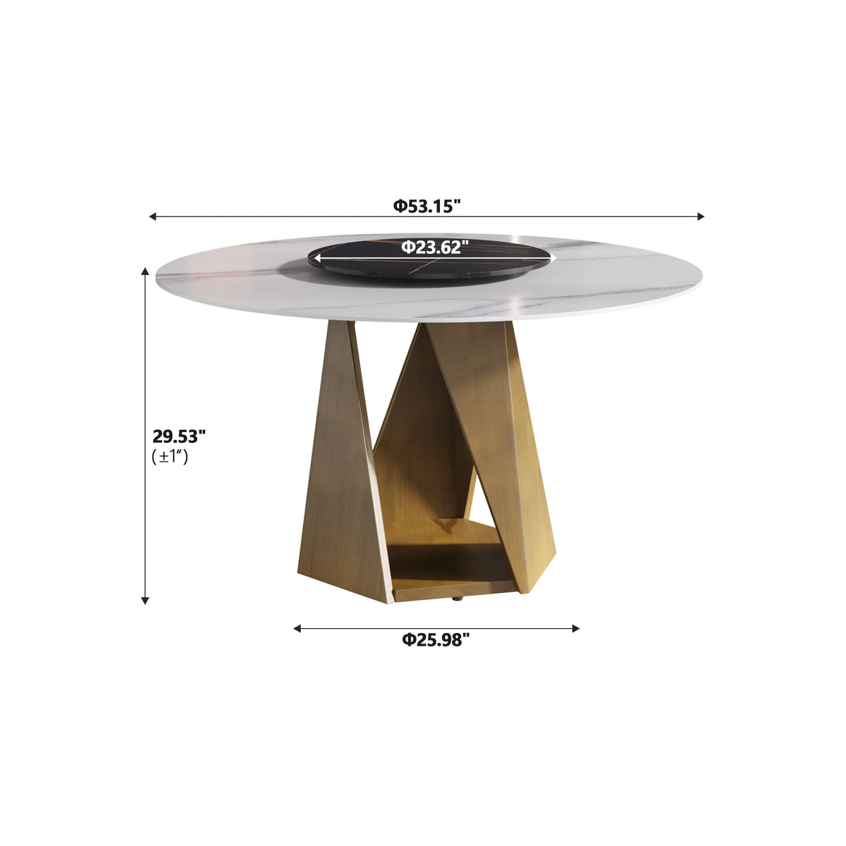 Marbella Sintered Stone Dining Table | 53" White Gloss Round With Lazy Susan Turntable