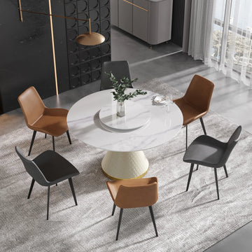 Mesa de comedor Marbella de piedra sinterizada | Redonda de 135 cm (53") en blanco brillante con plato giratorio Lazy Susan