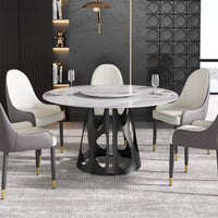 Marbella Sintered Stone Dining Table | 53" White Gloss Round With Lazy Susan Turntable
