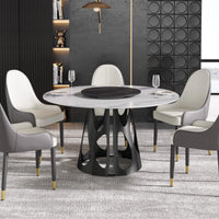 Marbella Sintered Stone Dining Table | 53" White Gloss Round With Lazy Susan Turntable