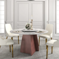 Marbella Sintered Stone Dining Table | 53" White Gloss Round With Lazy Susan Turntable