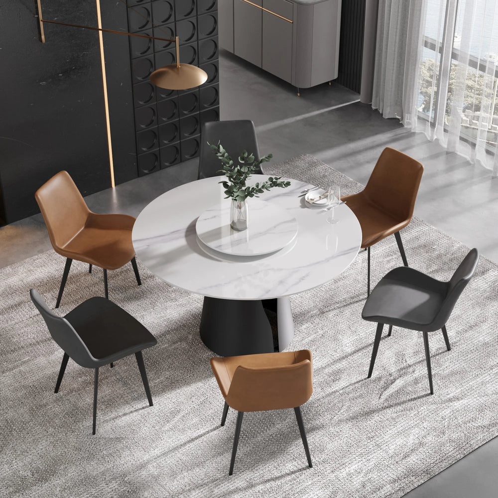 Marbella Sintered Stone Dining Table | 53" White Gloss Round With Lazy Susan Turntable