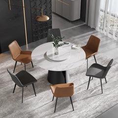 Marbella Sintered Stone Dining Table | 53" White Gloss Round With Lazy Susan Turntable