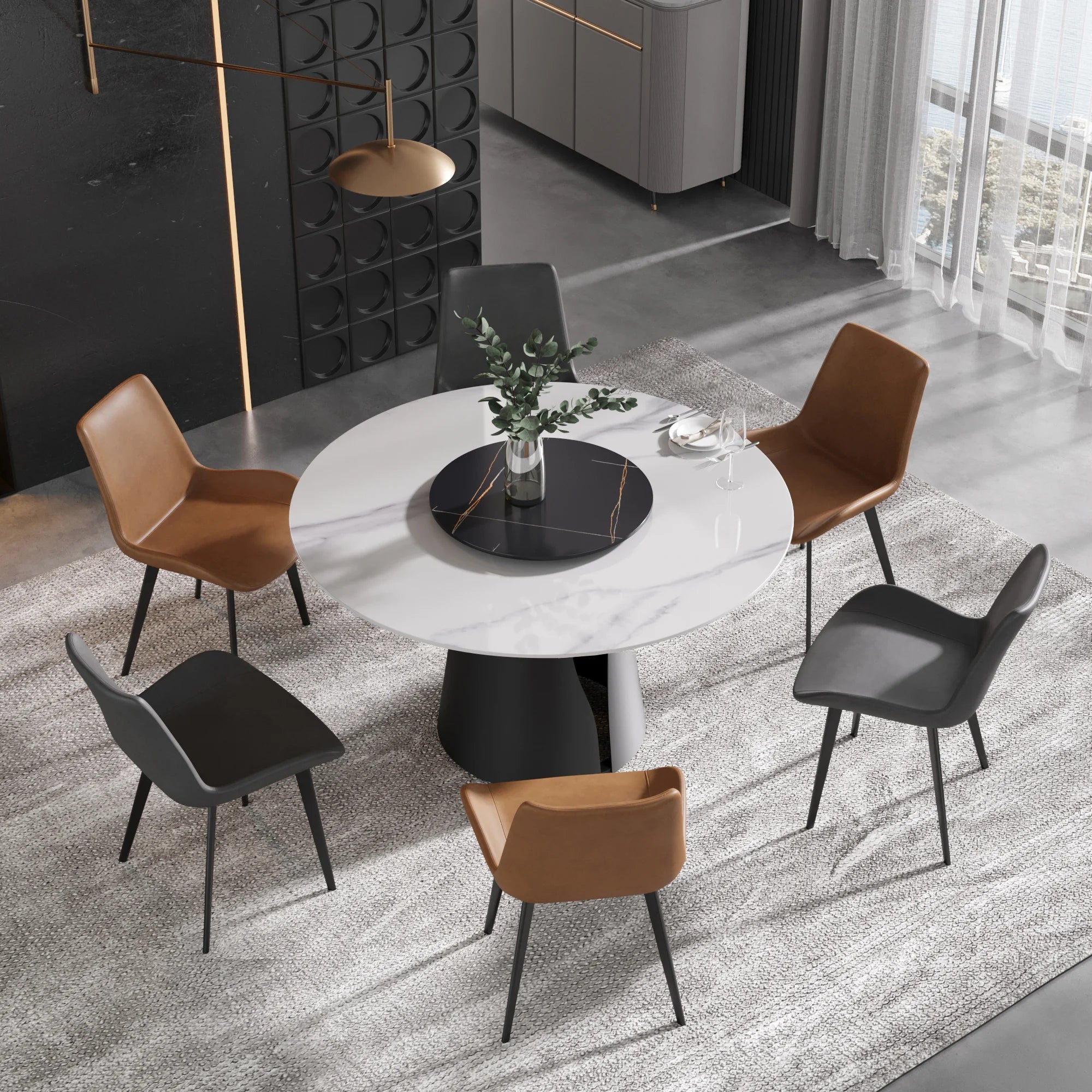 Round Stone Effect Dining Table with Lazy Susan | WJS Home