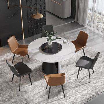 Mesa de comedor Marbella de piedra sinterizada | Redonda de 135 cm (53") en blanco brillante con plato giratorio Lazy Susan