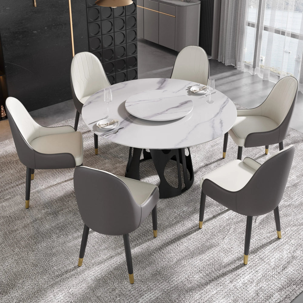 Marbella Sintered Stone Dining Table | 53" White Gloss Round With Lazy Susan Turntable