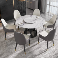 Marbella Sintered Stone Dining Table | 53" White Gloss Round With Lazy Susan Turntable
