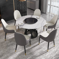 Marbella Sintered Stone Dining Table | 53" White Gloss Round With Lazy Susan Turntable