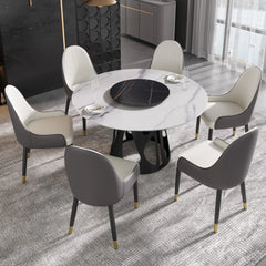 Marbella Sintered Stone Dining Table | 53" White Gloss Round With Lazy Susan Turntable