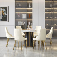 Marbella Sintered Stone Dining Table | 53" White Gloss Round With Lazy Susan Turntable