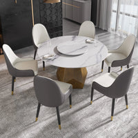 Marbella Sintered Stone Dining Table | 53" White Gloss Round With Lazy Susan Turntable