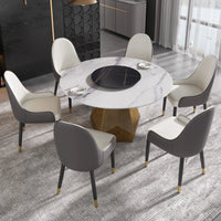 Marbella Sintered Stone Dining Table | 53" White Gloss Round With Lazy Susan Turntable