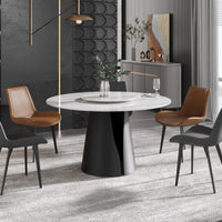 Marbella Sintered Stone Dining Table | 53" White Gloss Round With Lazy Susan Turntable