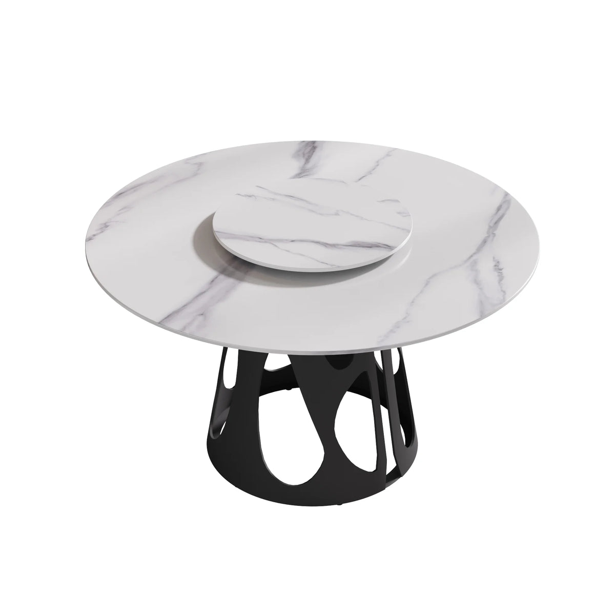 Marbella Sintered Stone Dining Table | 53" White Gloss Round With Lazy Susan Turntable