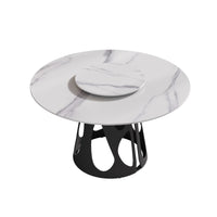 Marbella Sintered Stone Dining Table | 53" White Gloss Round With Lazy Susan Turntable