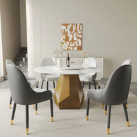 Marbella Sintered Stone Dining Table | 53" White Gloss Round With Lazy Susan Turntable