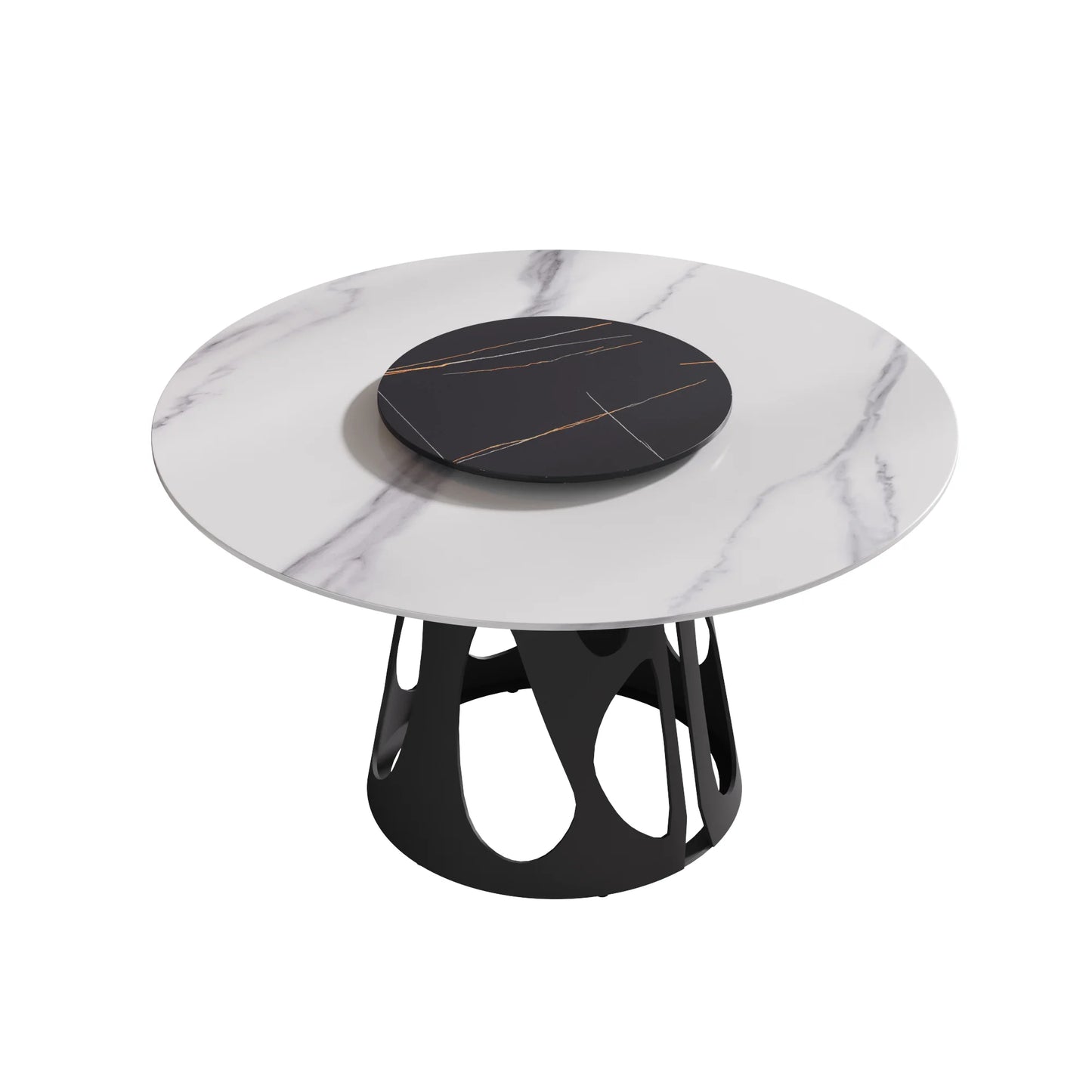 Marbella Sintered Stone Dining Table | 53" White Gloss Round With Lazy Susan Turntable