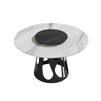 Marbella Sintered Stone Dining Table | 53" White Gloss Round With Lazy Susan Turntable