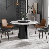 Marbella Sintered Stone Dining Table | 53" White Gloss Round With Lazy Susan Turntable