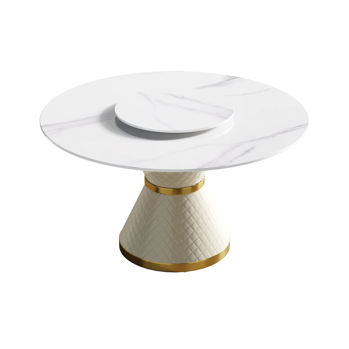 Marbella Sintered Stone Dining Table | 53" White Gloss Round With Lazy Susan Turntable