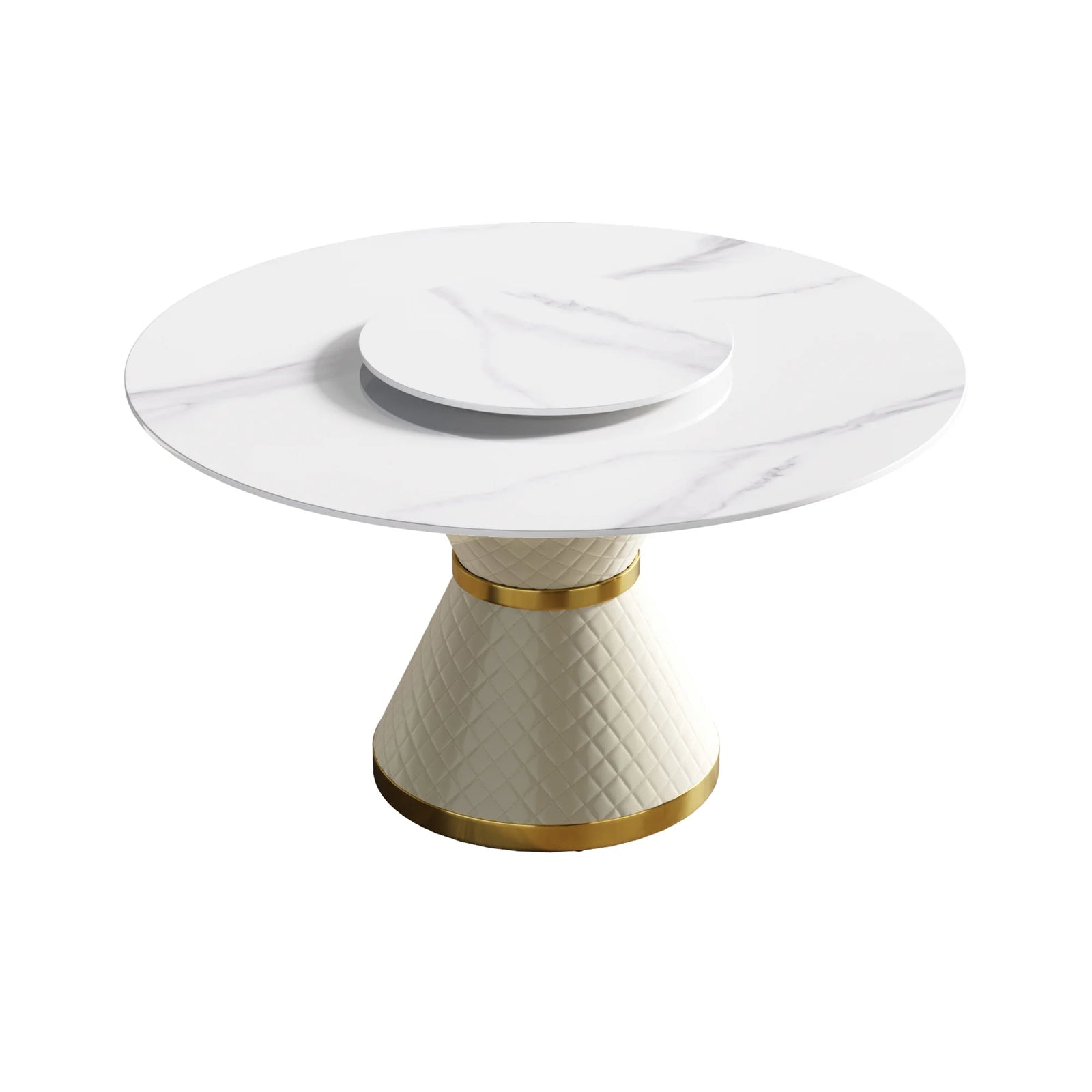 Mesa de comedor Marbella de piedra sinterizada | Redonda de 135 cm (53") en blanco brillante con plato giratorio Lazy Susan