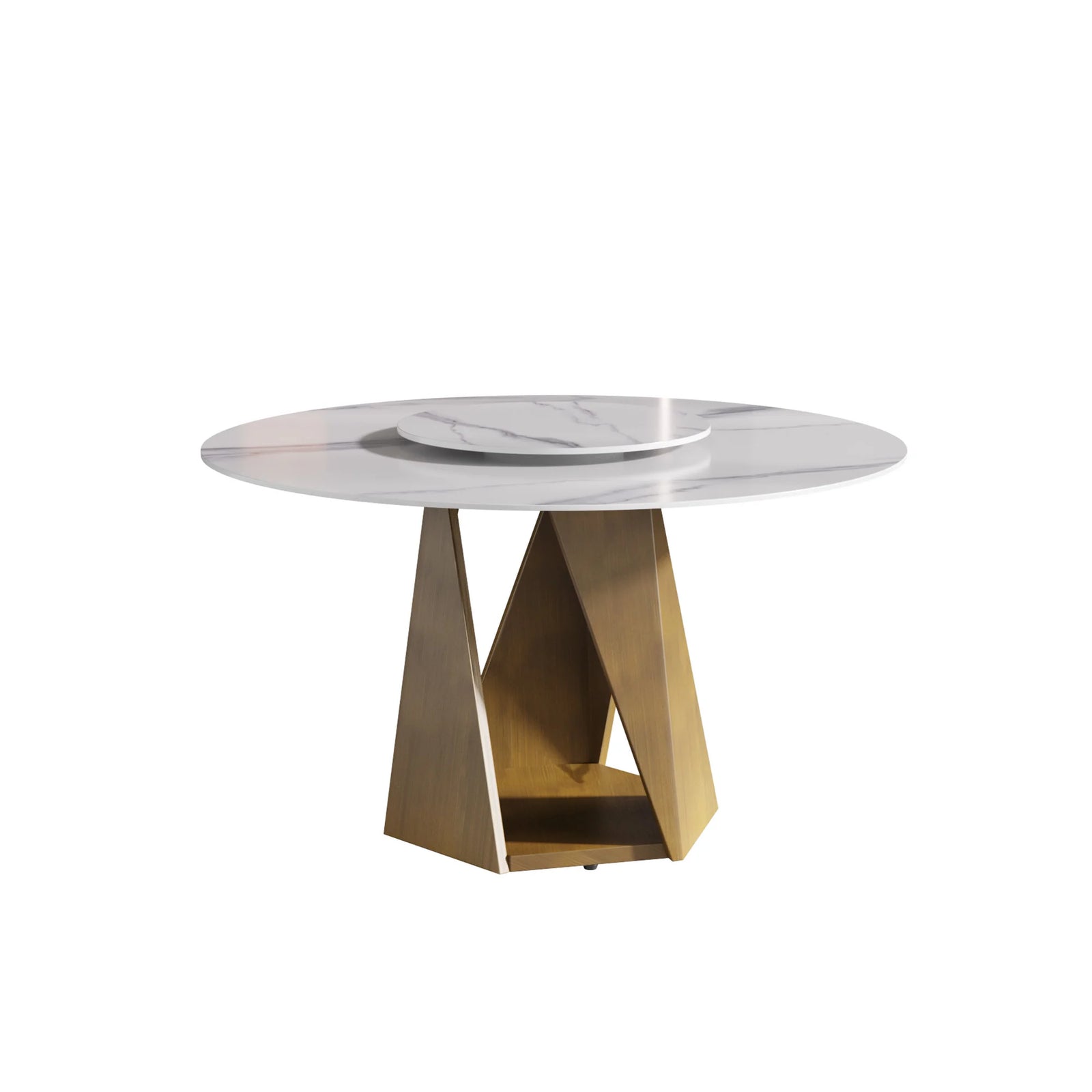 Mesa de comedor Marbella de piedra sinterizada | Redonda de 135 cm (53") en blanco brillante con plato giratorio Lazy Susan