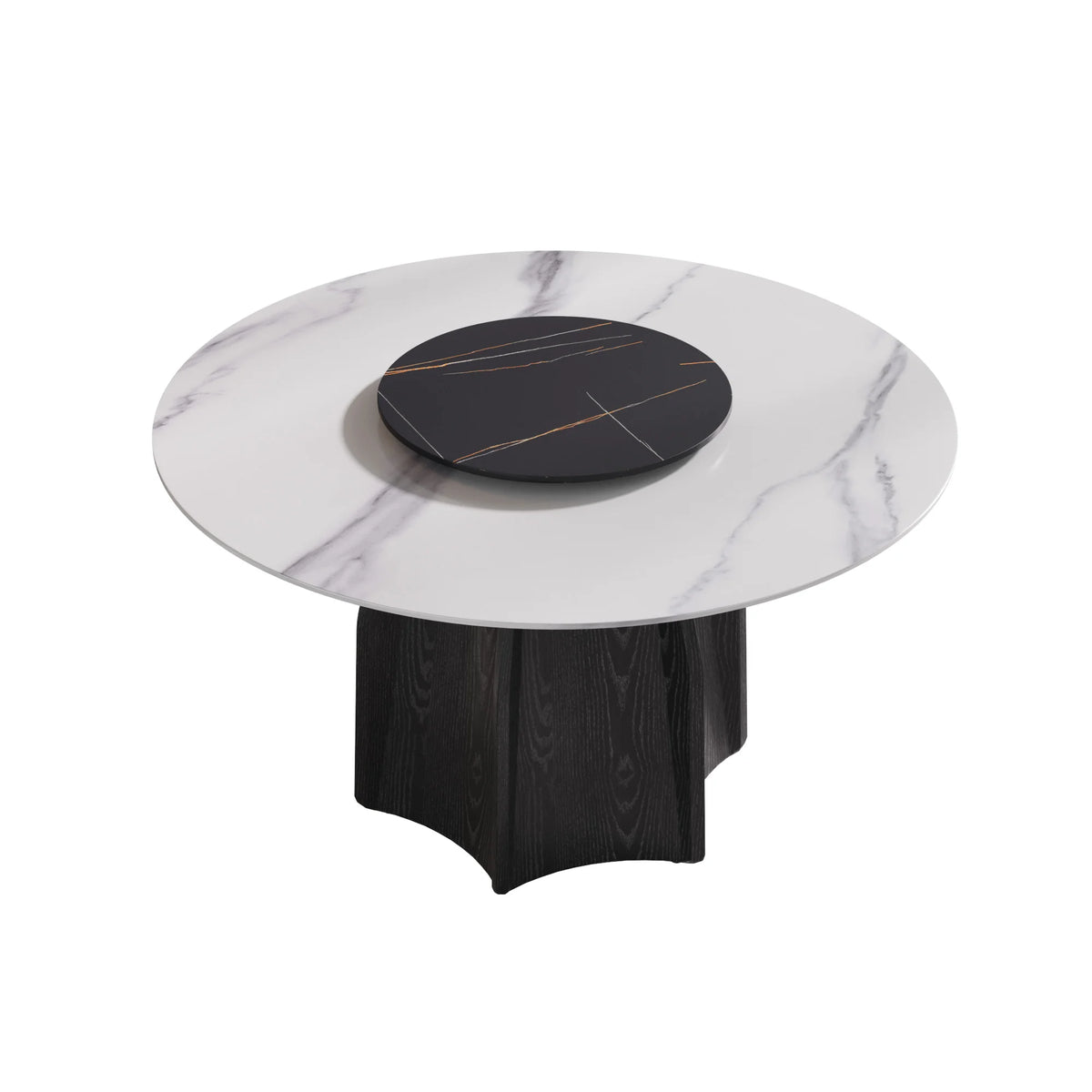 Marbella Sintered Stone Dining Table | 53" White Gloss Round With Lazy Susan Turntable