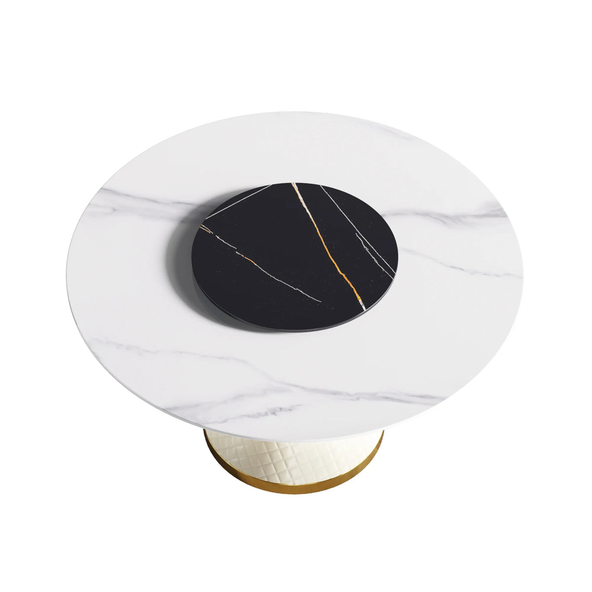 Marbella Sintered Stone Dining Table | 53" White Gloss Round With Lazy Susan Turntable