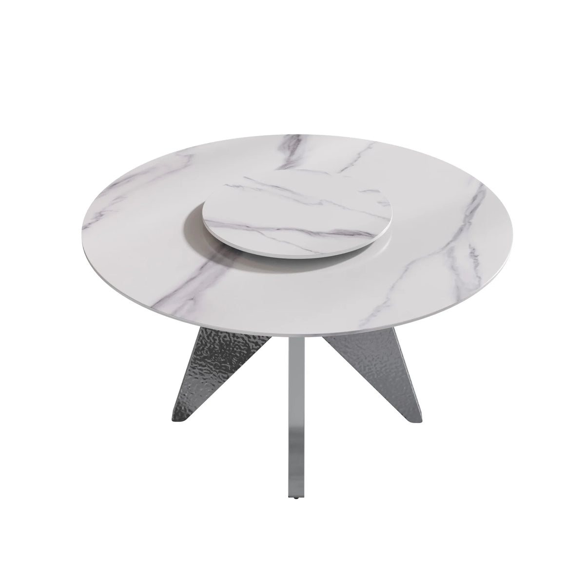 Marbella Sintered Stone Dining Table | 53" White Gloss Round With Lazy Susan Turntable