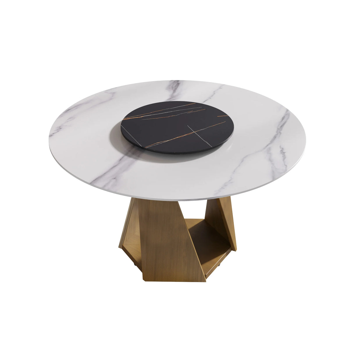 Marbella Sintered Stone Dining Table | 53" White Gloss Round With Lazy Susan Turntable