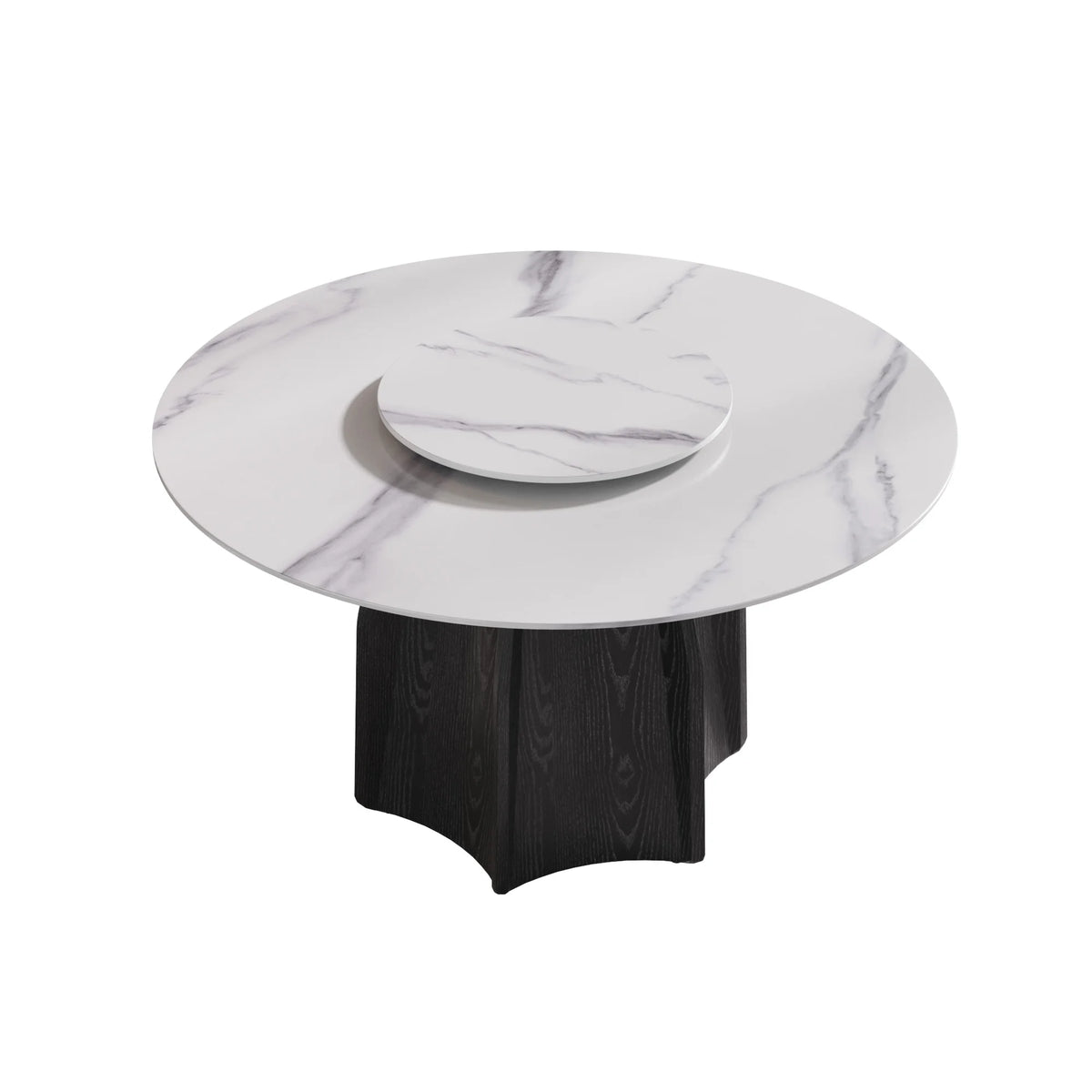 Marbella Sintered Stone Dining Table | 53" White Gloss Round With Lazy Susan Turntable