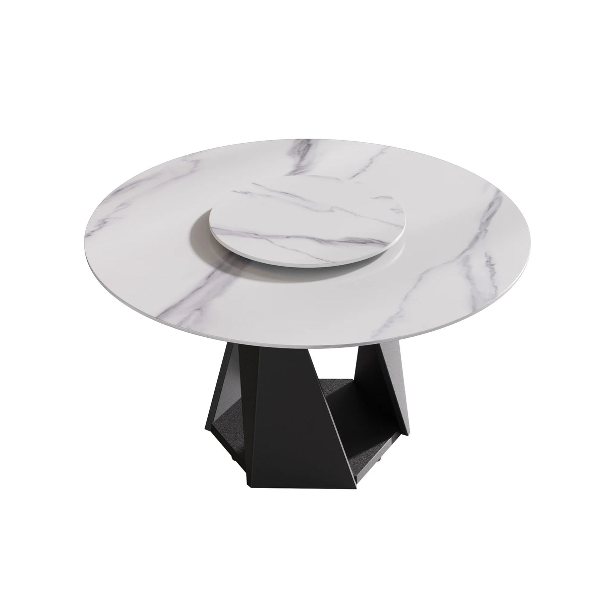Marbella Sintered Stone Dining Table | 53" White Gloss Round With Lazy Susan Turntable