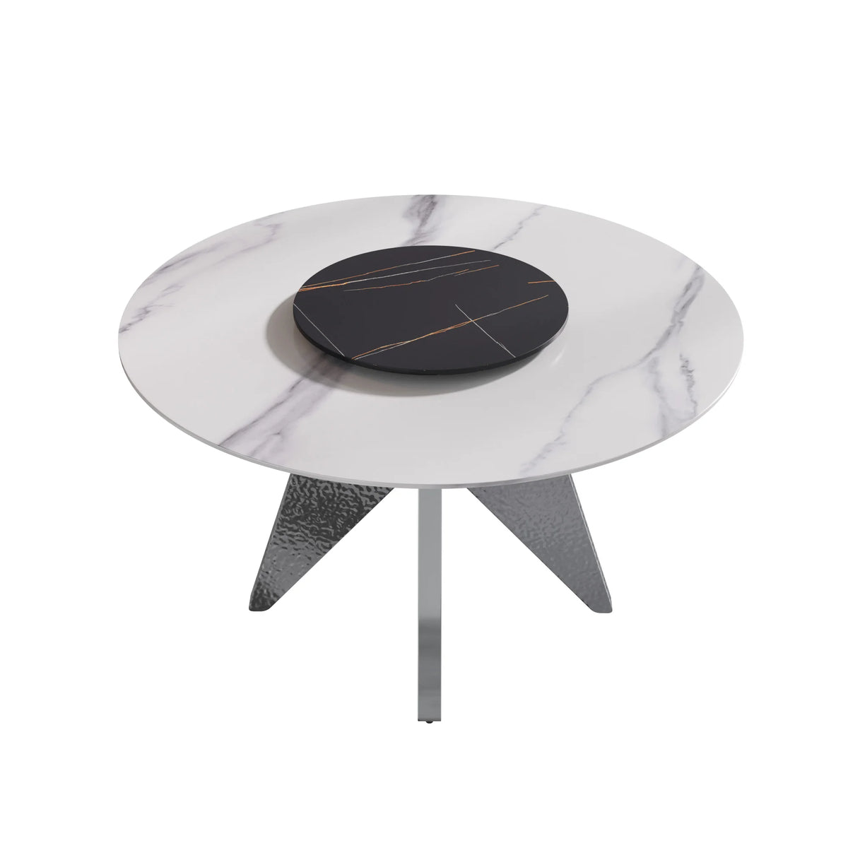 Marbella Sintered Stone Dining Table | 53" White Gloss Round With Lazy Susan Turntable