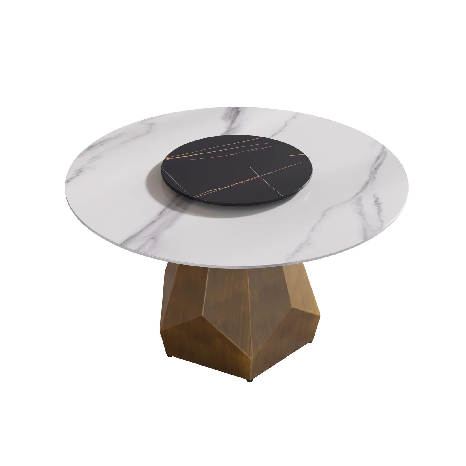 Mesa de comedor Marbella de piedra sinterizada | Redonda de 135 cm (53") en blanco brillante con plato giratorio Lazy Susan
