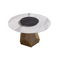Marbella Sintered Stone Dining Table | 53" White Gloss Round With Lazy Susan Turntable