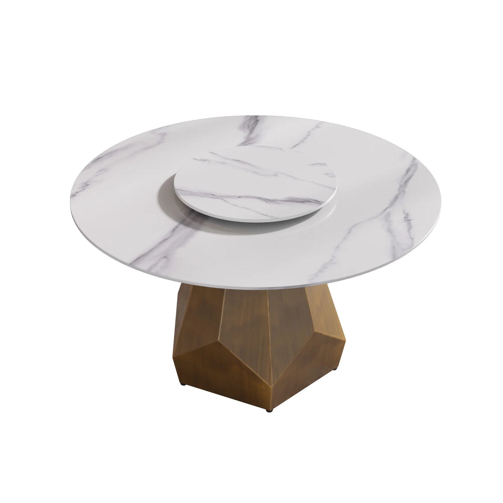 Mesa de comedor Marbella de piedra sinterizada | Redonda de 135 cm (53") en blanco brillante con plato giratorio Lazy Susan