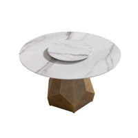 Marbella Sintered Stone Dining Table | 53" White Gloss Round With Lazy Susan Turntable