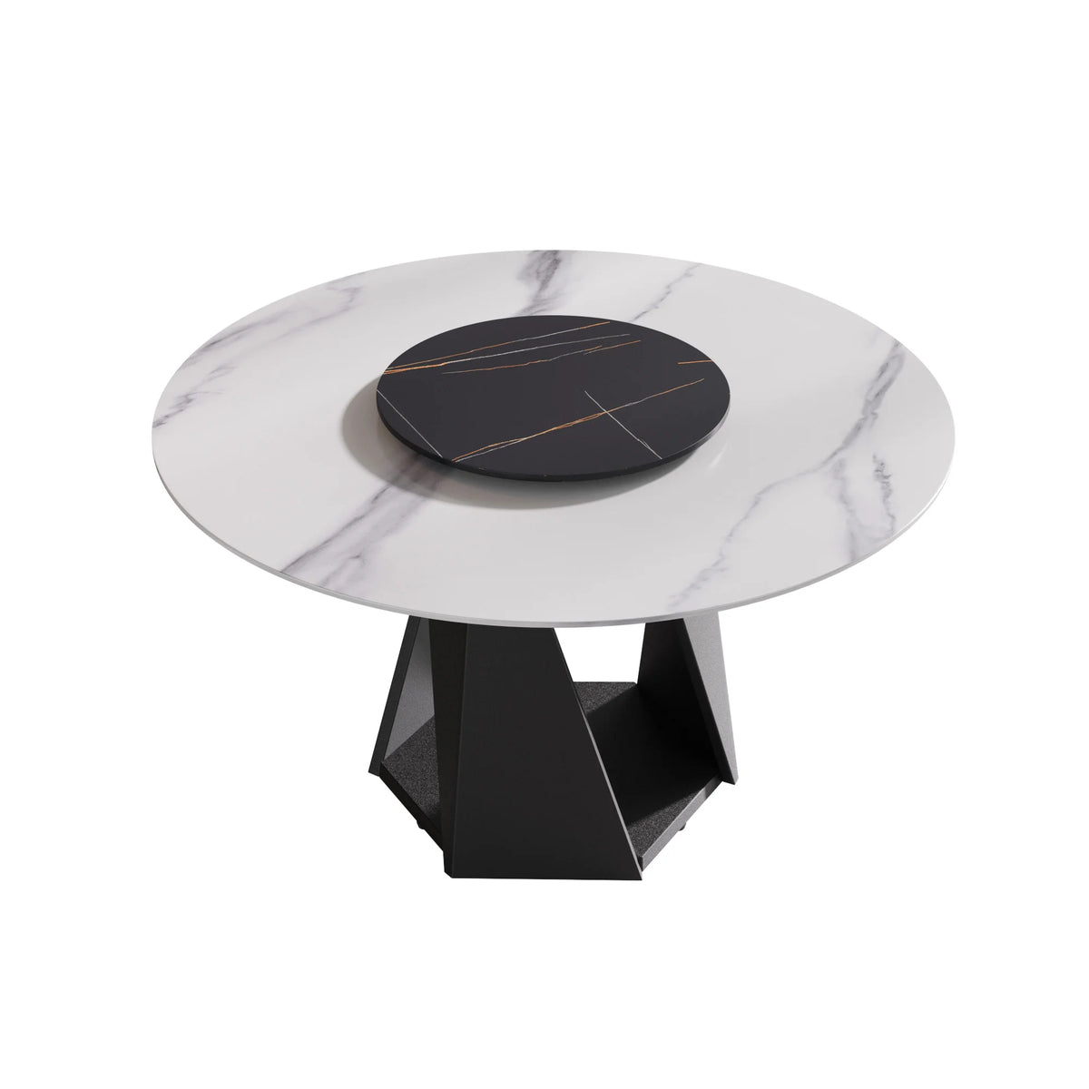 Marbella Sintered Stone Dining Table | 53" White Gloss Round With Lazy Susan Turntable