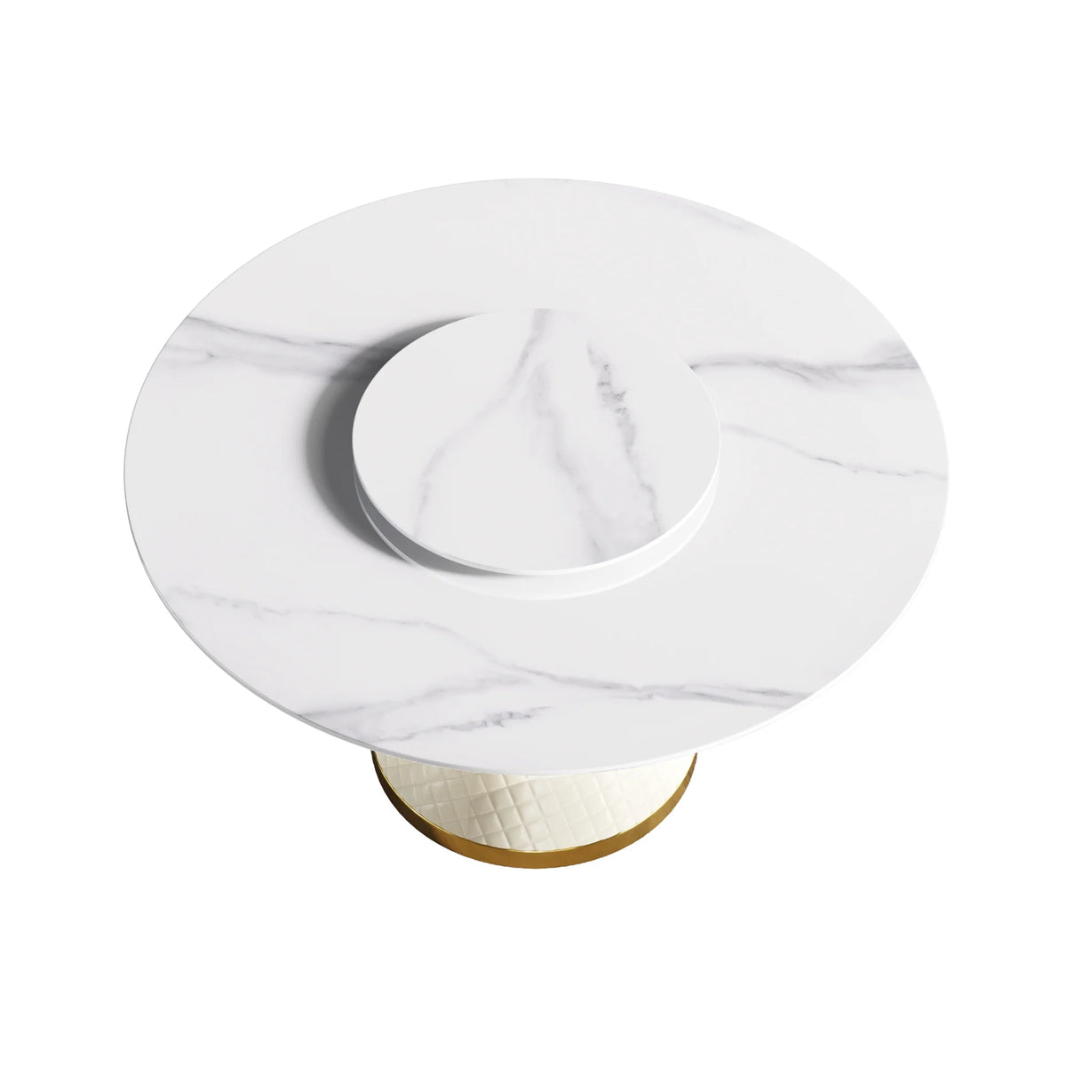 Mesa de comedor Marbella de piedra sinterizada | Redonda de 135 cm (53") en blanco brillante con plato giratorio Lazy Susan