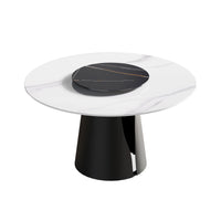 Marbella Sintered Stone Dining Table | 53" White Gloss Round With Lazy Susan Turntable