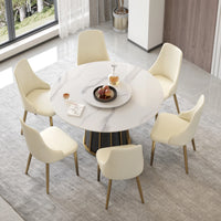 Marbella Sintered Stone Dining Table | 53" White Gloss Round With Lazy Susan Turntable