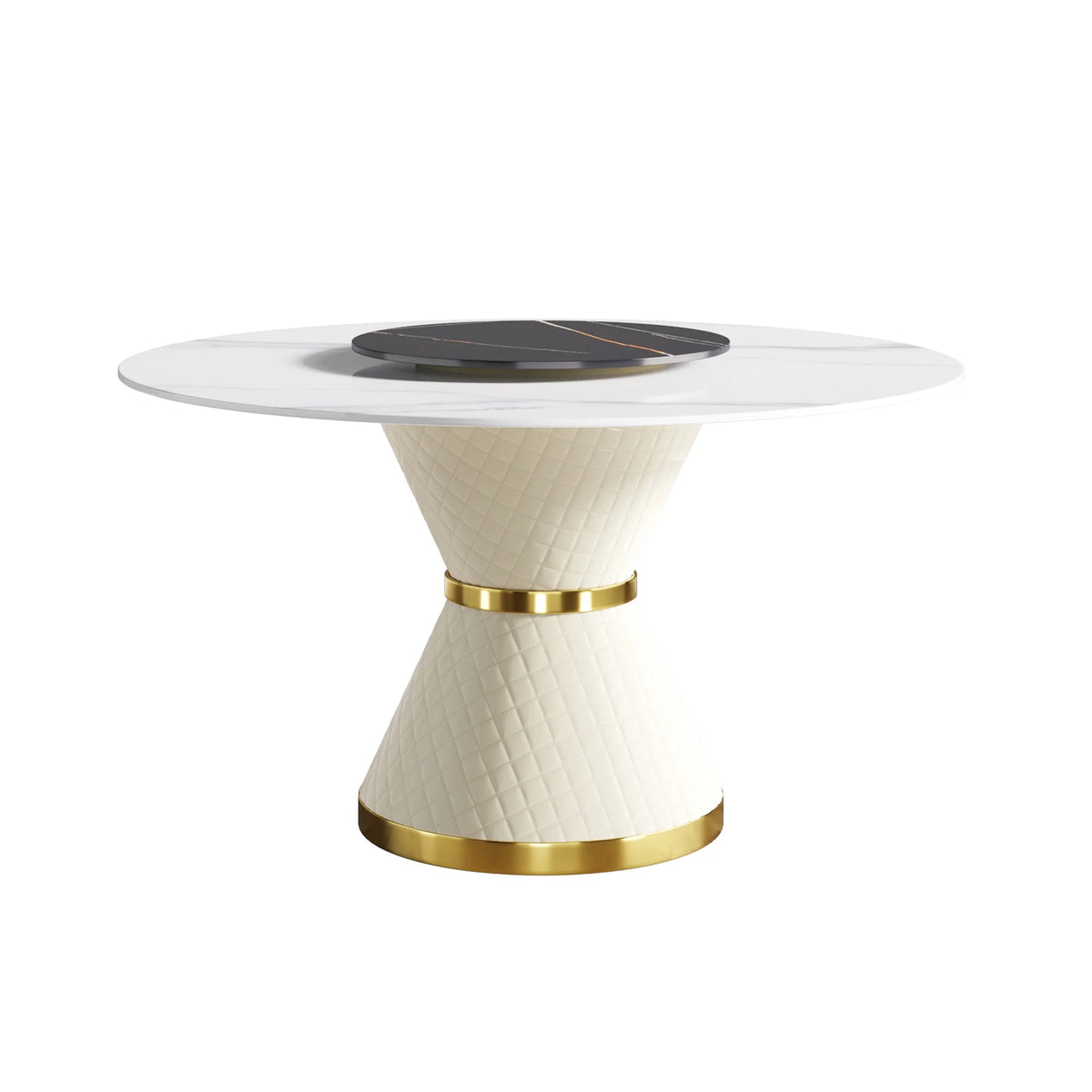 Mesa de comedor Marbella de piedra sinterizada | Redonda de 135 cm (53") en blanco brillante con plato giratorio Lazy Susan