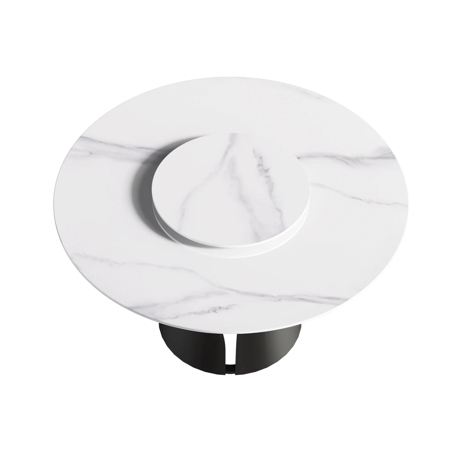 Mesa de comedor Marbella de piedra sinterizada | Redonda de 135 cm (53") en blanco brillante con plato giratorio Lazy Susan