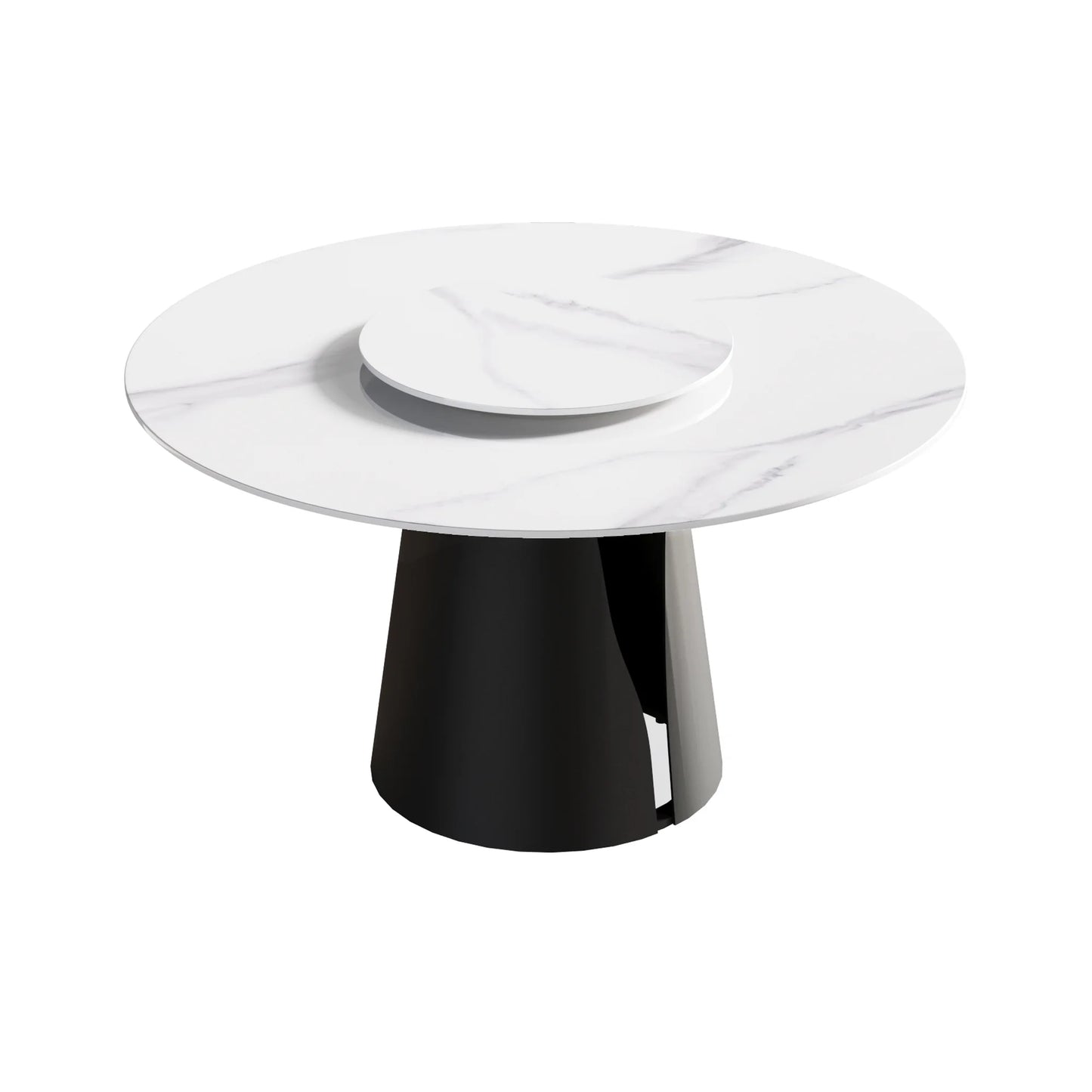 Marbella Sintered Stone Dining Table | 53" White Gloss Round With Lazy Susan Turntable