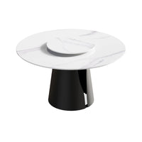 Marbella Sintered Stone Dining Table | 53" White Gloss Round With Lazy Susan Turntable