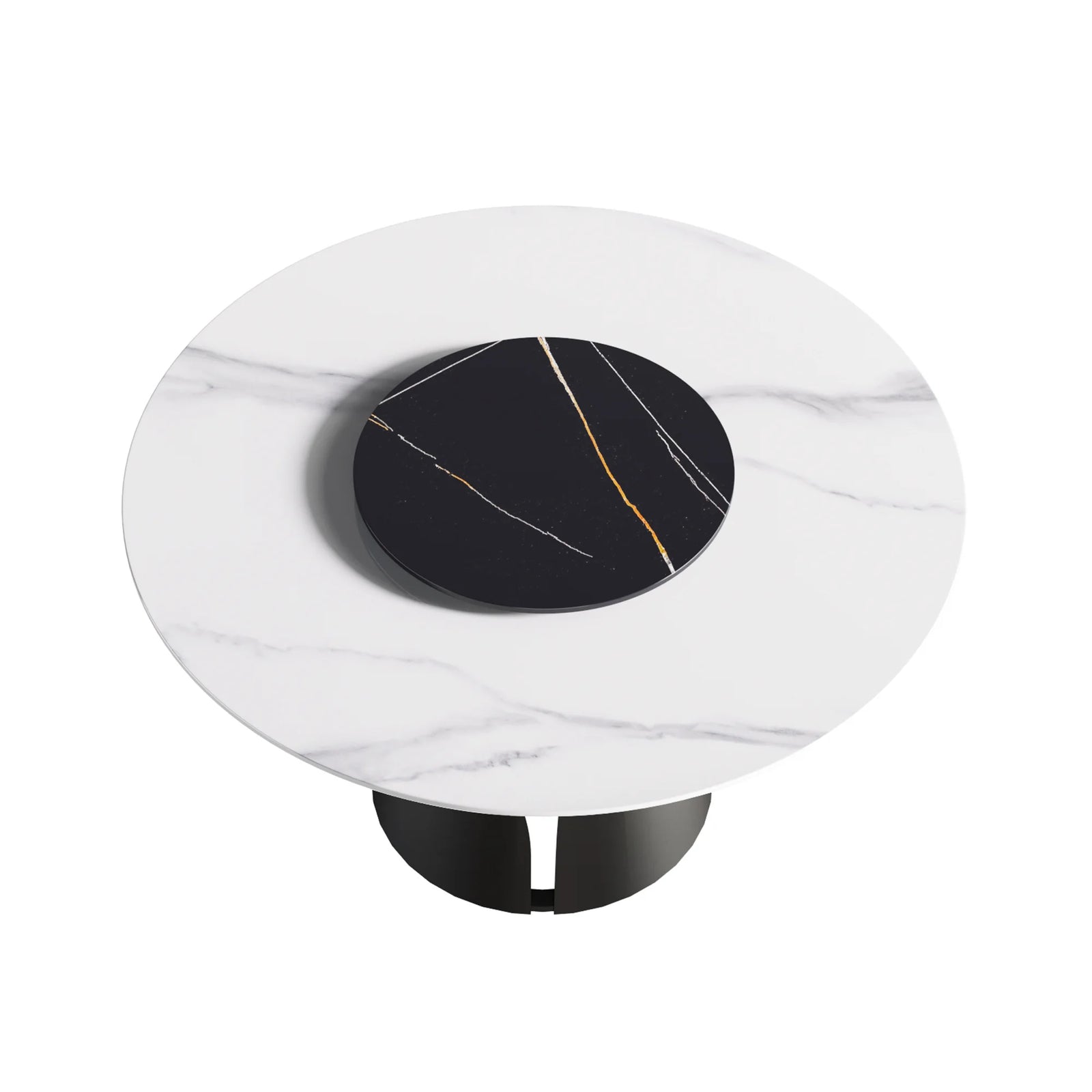 Marbella Sintered Stone Dining Table | 53" White Gloss Round With Lazy Susan Turntable