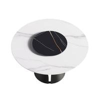 Marbella Sintered Stone Dining Table | 53" White Gloss Round With Lazy Susan Turntable