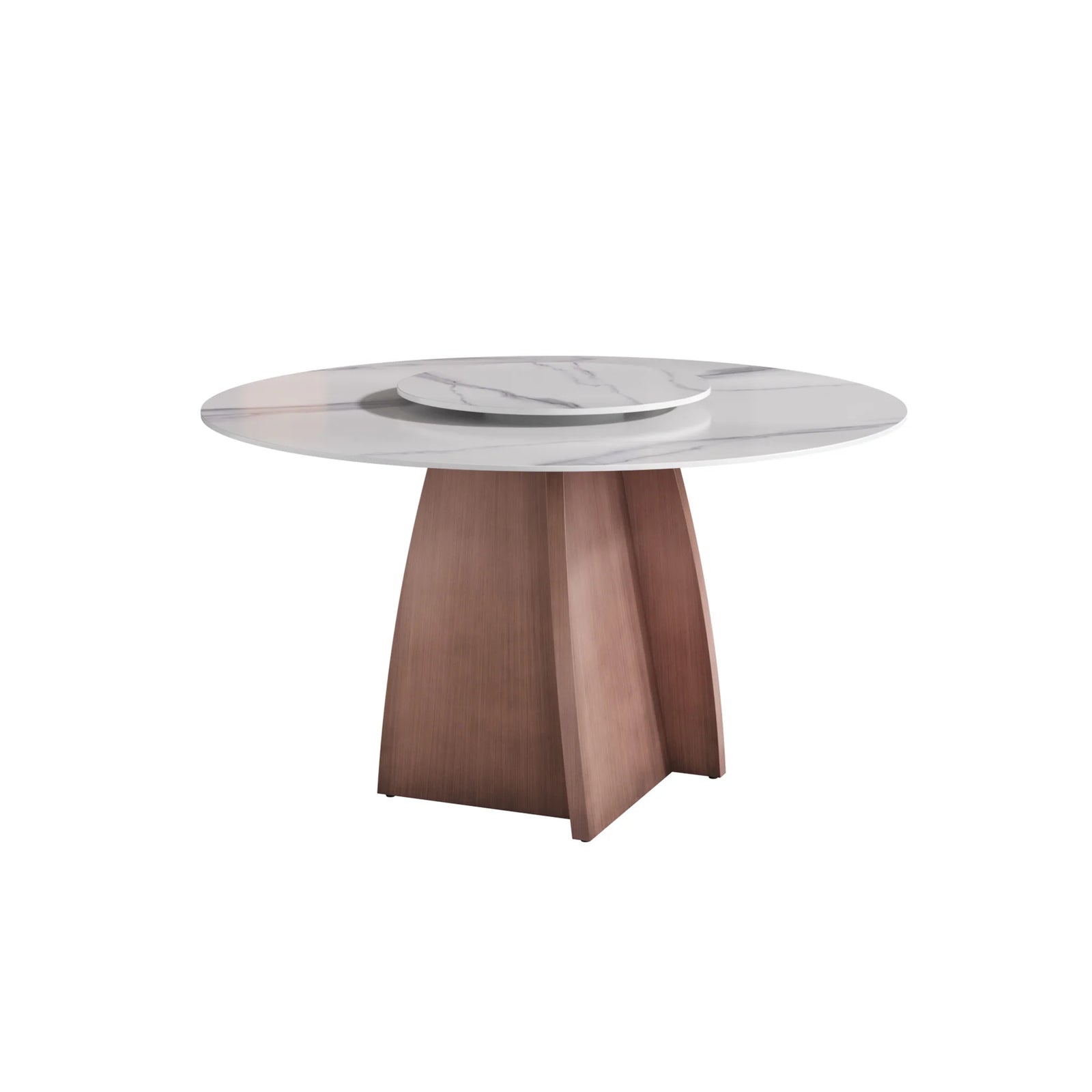 Mesa de comedor Marbella de piedra sinterizada | Redonda de 135 cm (53") en blanco brillante con plato giratorio Lazy Susan